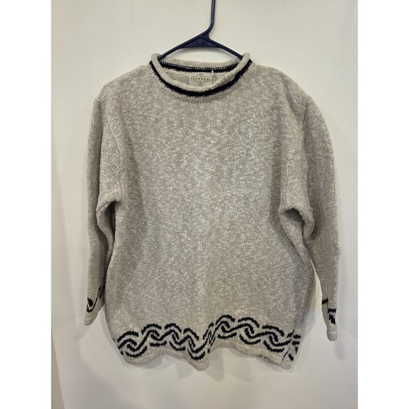 Tivoli Sweaters - Tivoli Hand Knit Sweater LG Beige Heavy Linen Cotton Rolled Neck Old Money